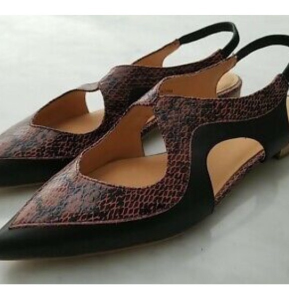 Bill Blass for Anthropologie Skyla Leather snake print flats. NWOT 9.5 - Picture 2 of 4